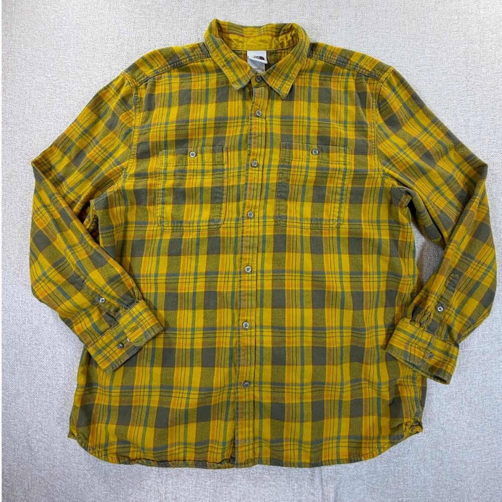 The North Face Men's Gold 2XL Plaid Flannel Long Sleeve Button Front Shirt Top